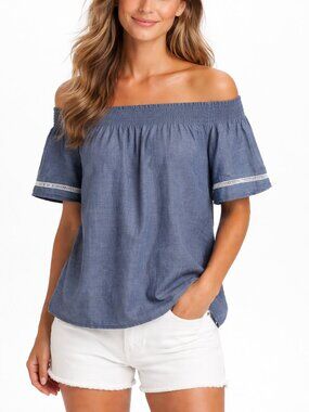 Calvin Klein Jeans Chambray off shoulder smocked shirt Large